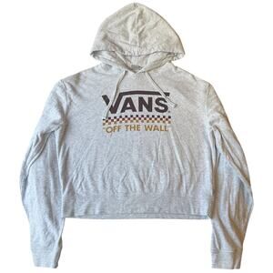 Vans Women Hoodie Size L Gray Pullover Logo Long Sleeve Fleece Cotton